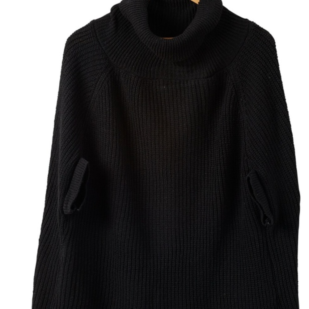 One Size Black Ribbed Sweater Poncho - Picture 4 of 4